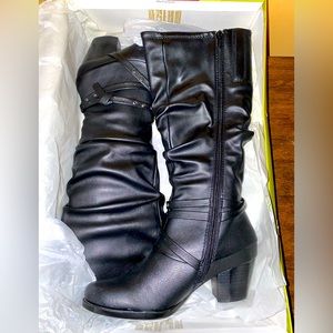 Cute long black boots by BareTraps for women.